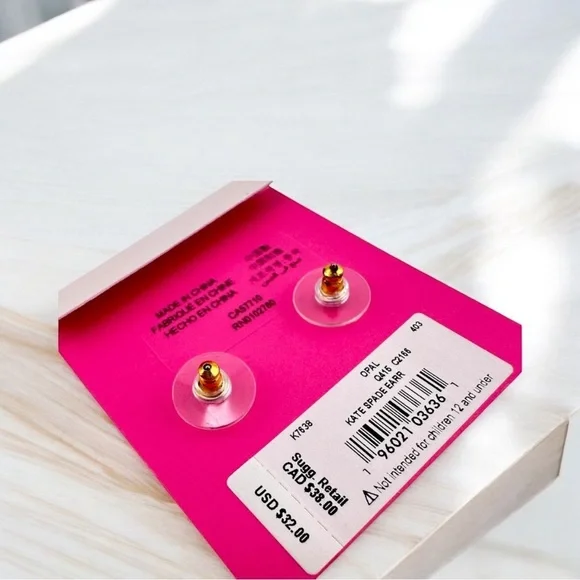 NWT Kate Spade Square Faux Opal Stud Earrings Goldtone & Dust Bag NWT - Picture 9 of 12